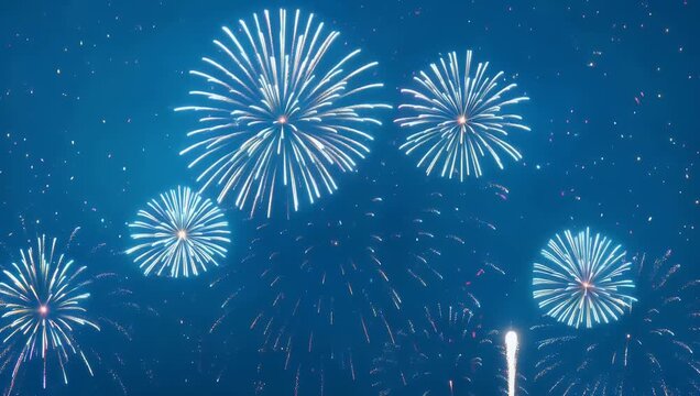 Spectacular 4K chroma key fireworks display blue screen background featuring radiant bursts light color perfect new year independence day celebration overlays creative visual compositions