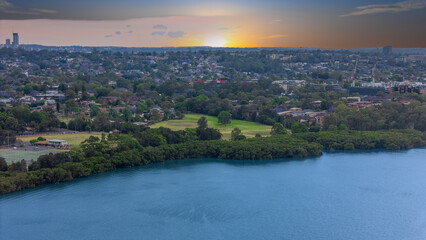 Fototapeta premium Wentworth Point a suburb in western Sydney newly built residential high rise apartments area on Parramatta River Sydney NSW Australia