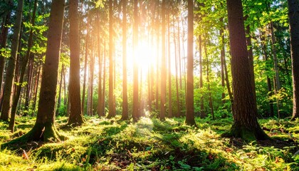 森 林 木 木漏れ日 光 太陽 日差し 緑 新緑 生命 自然 早朝 幻想的 神秘的 癒やし 静寂 散歩 アウトドア 輝き 壮大
