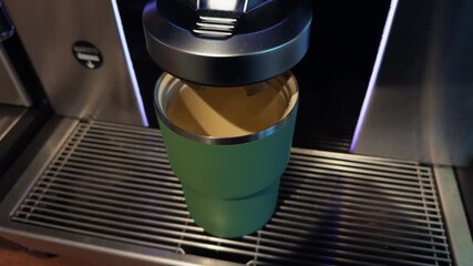 Coffee making process, Automated coffee brewing scene featuring barista preparing takeaway drink - Powered by Adobe