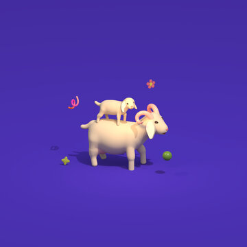 kid on mama goat's back