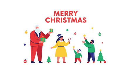 Happy family celebrating christmas together with santa claus and festive decorations