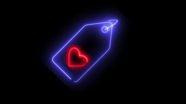Icon of an animated heart tag in neon light.