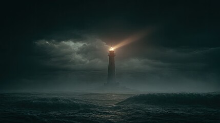 Lighthouse Shining Through Stormy Night