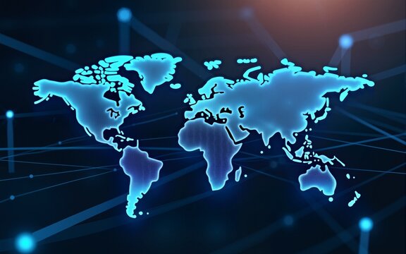 Communication technology with global internet network connected in Europe. Telecommunication and data transfer european connection links. IoT, finance, business, blockchain, security. High quality