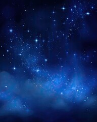 Night Sky With Sparkling Stars And Deep Blue Clouds
