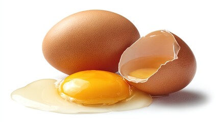 Brown Eggs Broken On White Background