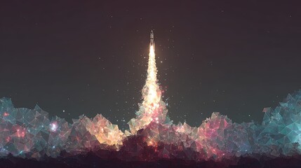 Colorful Rocket Launch Into Space