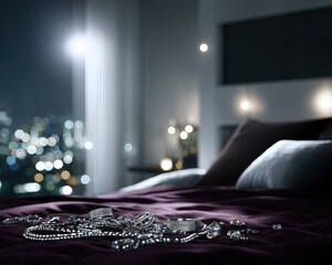 Elegant Nighttime Bedroom With Scattered Diamonds