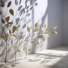 Elegant Gold Leaves Shadow On Beige Wall