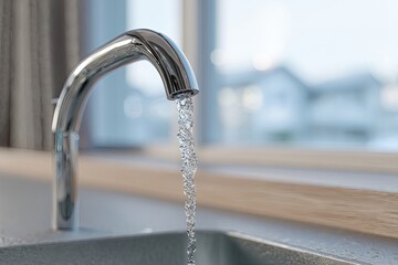 Modern Kitchen Faucet With Flowing Water
