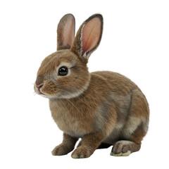 Obraz premium High-quality, realistic brown bunny sitting isolated on a transparent background, perfect animal cutout element for Easter, pet, or wildlife design projects.