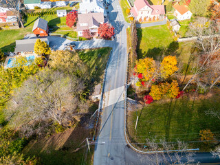 Aerial drone photo of a bridge during fall. 