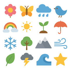 Fototapeta premium Nature's Elements Icons: A vibrant collection of icons representing nature's diverse elements, inviting the viewer to explore the beauty and wonder of the natural world.