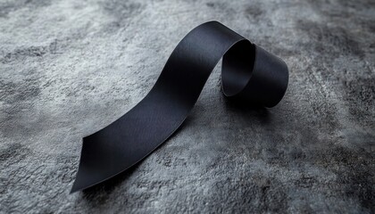 single black necktie rolled partially on textured gray surface creating elegant minimalist scene