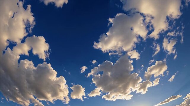 Serene 4K nature footage vivid blue sky softly glowing clouds illuminated sunlight ideal inspirational visuals peaceful outdoor scenes