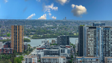 Wentworth Point a suburb in western Sydney newly built residential high rise apartments area on Parramatta River Sydney NSW Australia