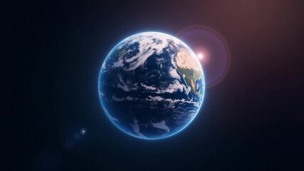 A visually striking 3D rendering of Earth showcases its vibrant colors against the backdrop of space, generating an impactful visual for educational templates and advertising purposes.