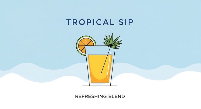 Tropical Sip Refreshing Blend Cocktail Drink with Orange Slice and Palm.