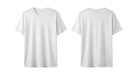 Front and back view of a plain white tshirt isolated on transparent background