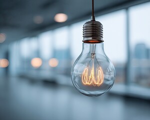 Hanging Lightbulb In Modern Office Space