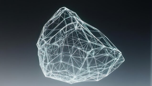 Abstract Geometric Wireframe Structure with Glowing Lines and Nodes.