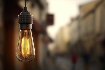 Vintage Edison Bulb Hanging Light In Urban Scene