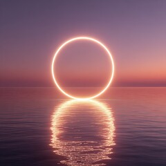 Glowing Circle Over Calm Ocean Sunset