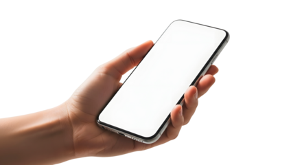 Hand holding a smartphone isolated on transparent background