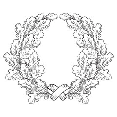 Hand drawn wreath of oak leaves vector isolated illustration