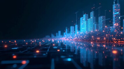 An abstract visualization exploring the future outlook of digital disruption with compelling shapes and layers, designed to allow for significant copy space and engaging aesthetics.