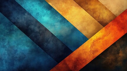 Abstract geometric background with textured diagonal stripes in blue, orange, and brown tones creating a dynamic and modern feel