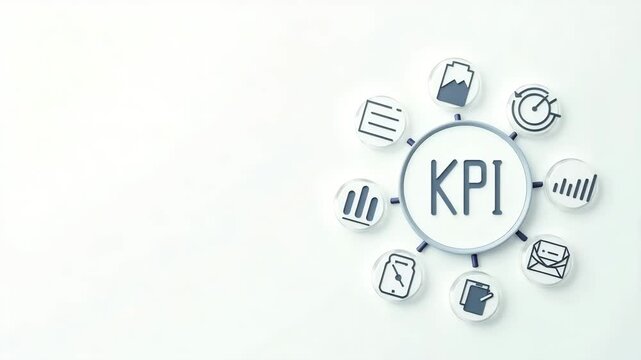 A structured layout illustrating KPI management techniques using clear icons and charts on a neutral backdrop, creating ideal positioning for copy space inclusion.