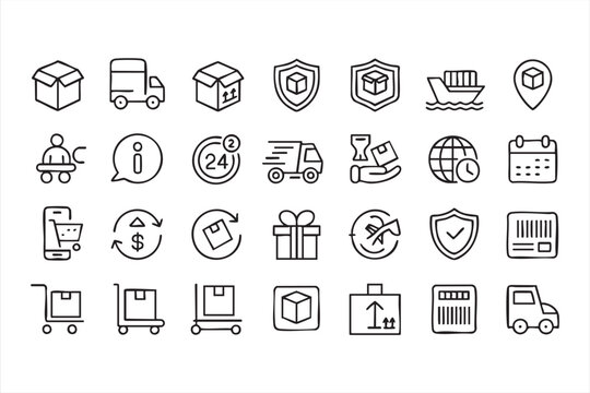 Minimalist delivery and parcel tracking icons for online shopping platforms