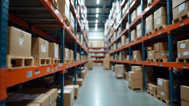 A clean, professional depiction of warehouse KPIs in a well-organized storage environment, ensuring ample negative space for additional content and focusing on efficient logistics. - Powered by Adobe