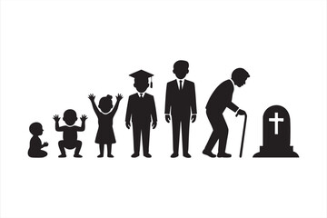 Minimalist life journey concept from baby to elder person vector graphic
