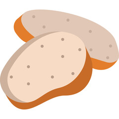 Two Fresh Potatoes on a Transparent Background Simple Flat Design With Orange Borders and Light Tan Centers Marked With Small Dark Spots