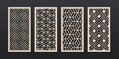 Vector decorative panels with abstract geometric pattern. Cutout design for home interior decor, privacy screen, wall art, room divider, paper art. Template for laser, cnc, plasma and plotter cutting