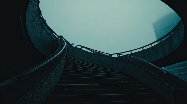 Dark Stairway Perspective In Urban Building