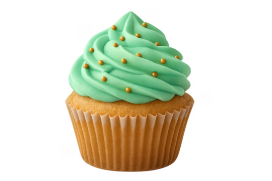 Cupcake with mint frosting and golden sprinkles