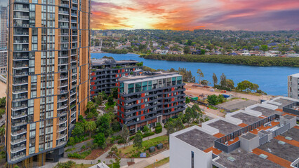 Wentworth Point a suburb in western Sydney newly built residential high rise apartments area on Parramatta River Sydney NSW Australia