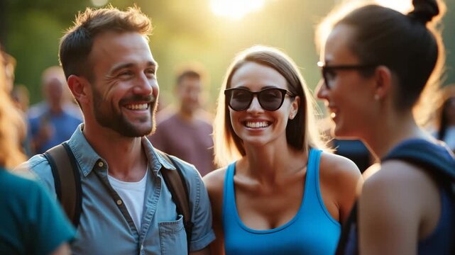 Vibrant image of a father engaging with his community at a local event, highlighting the importance of dad support groups, with open space for promotional text.