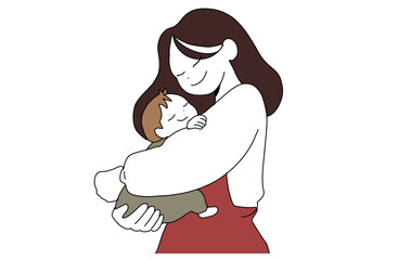 Mother gently holding a sleeping baby illustration