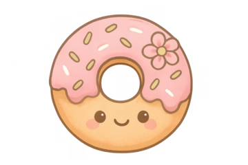 Kawaii donut cartoon character with pink frosting