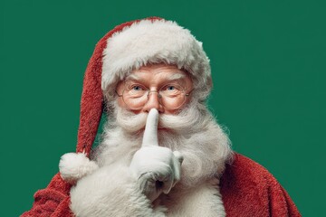 Santa Claus shares a secret with a silent gesture