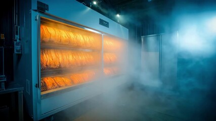 Medium shot of gasfired smoking room highlighting modern equipment delivering controlled heat and smoke for optimal meat preservation.