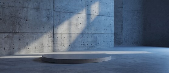 Industrial setting with a circular platform under soft light.