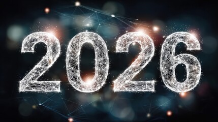 Shining Digital Representation of the Year 2026 with Glowing Lines, Sparks, and an Abstract Background Evoking Technology and Innovation