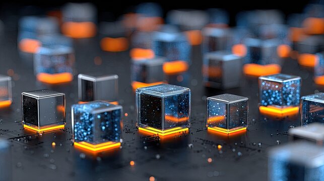Abstract 3 d cubes with glowing details representing data processing technology