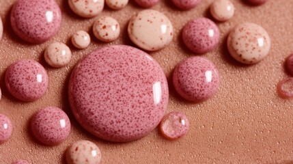 Obraz premium Close-Up of Glossy Pink Water Droplets on a Soft Background with Textured Surface Providing an Artistic and Abstract Aesthetic for Creative Projects